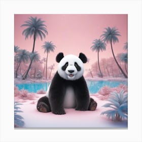 Digital Oil, Panda Wearing A Winter Coat, Whimsical And Imaginative, Soft Snowfall, Pastel Pinks, Bl Canvas Print