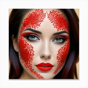 Beautiful Woman With Red Makeup Canvas Print