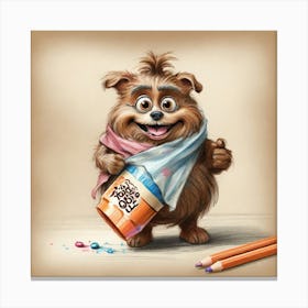 Cute Dog With Pencils Canvas Print