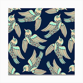 BIRDS FLYING HIGHER Cute Nature Wildlife in Mint Sand Midnight Blue Canvas Print