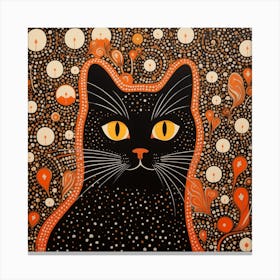 Yayoi Kusama Inspired Black Cat Art in Burnt Orange Canvas Print