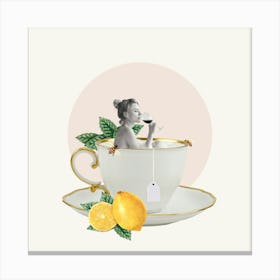 Tea bath - Creative minimal collage with cup and lemon - Relax time Toile