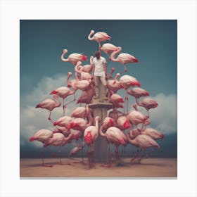 Flamingos. In the Clouds: Surreal Encounter with a Pink Flamingo Canvas Print