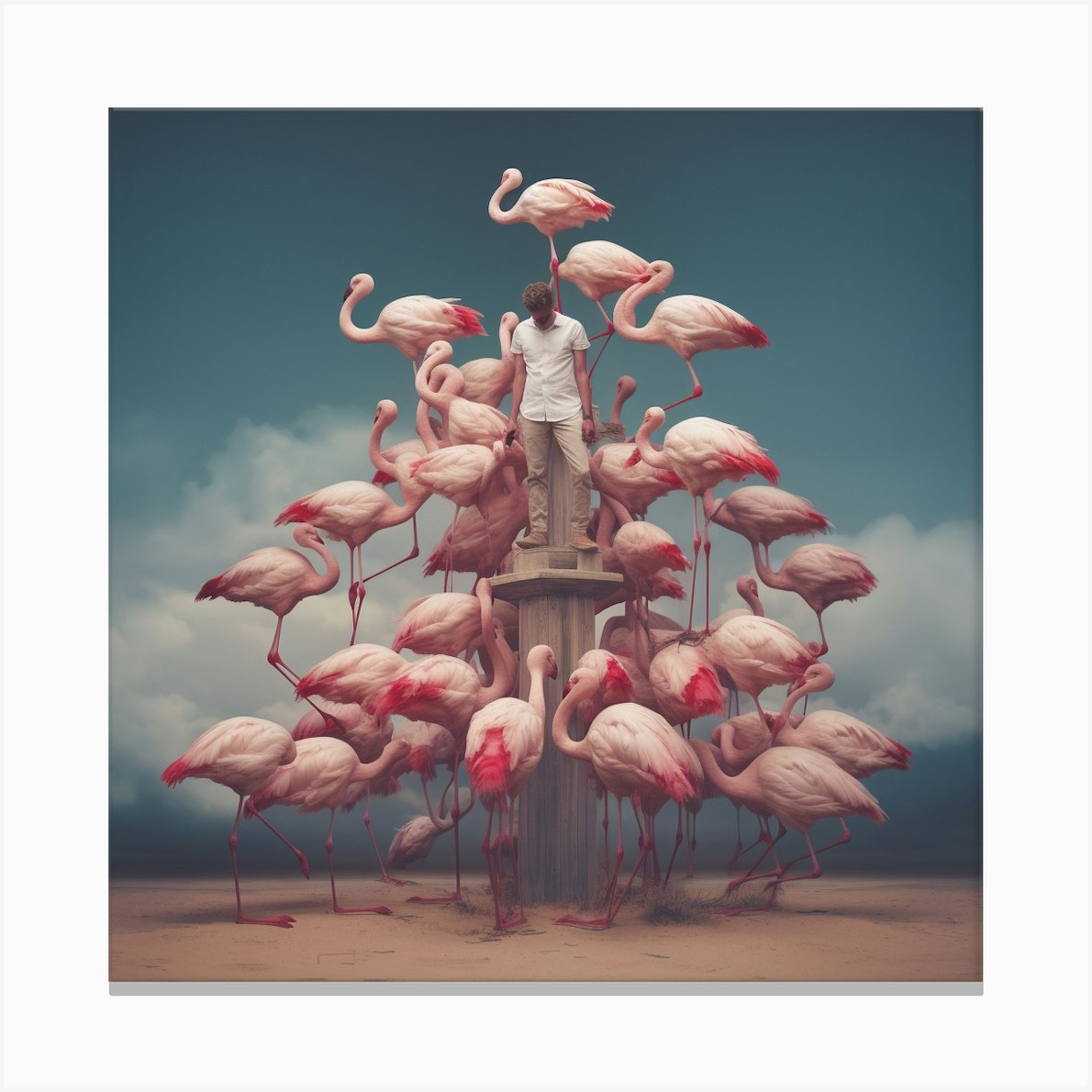 Illustration Flamingo In The Clouds