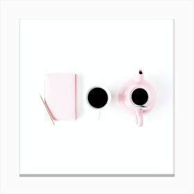 Pink Teapot And Cup Of Coffee Canvas Print
