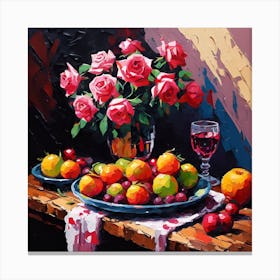 Sunlit Roses, Apples And Grapes Canvas Print