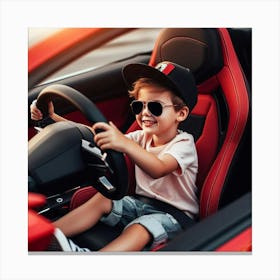 Little Boy Driving A Sports Car Canvas Print