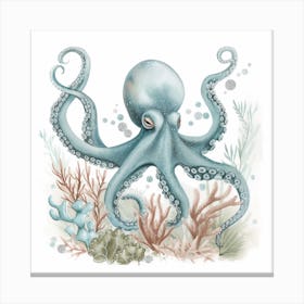 Cute Storybook Style Octopus Blue & White  2 Canvas Print