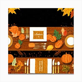 An Illustration Of A Thanksgiving Inspired Table Set Against An Autumn Nature Backdrop Showcasing A Canvas Print