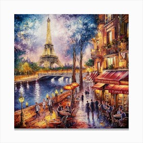 Parisian Splendor A Vibrant Portrait Of The Eiffel Tower And Romantic City Life (1) Canvas Print