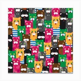 Cat Funny Colorful Pattern Canvas Print