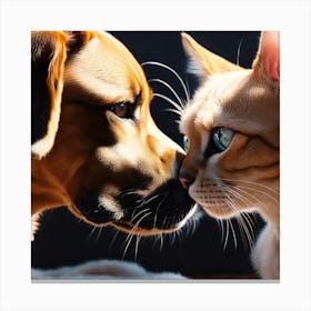 Cat And Dog Kissing Canvas Print