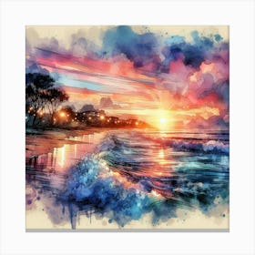 Watercolor Sunset On The Beach Canvas Print