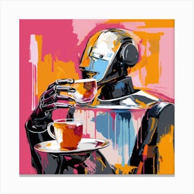 Robot Drinking Coffee Canvas Print