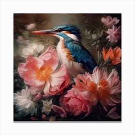 Kingfisher And Flowers Canvas Print