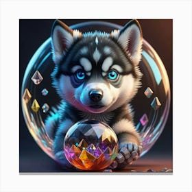 Husky Puppy With Crystal Ball Canvas Print