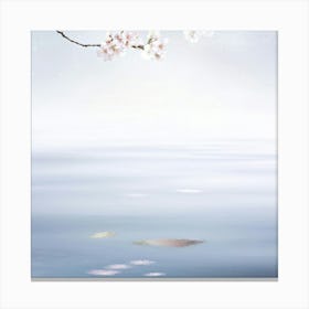 Soft Minimalistic Scene Featuring A Lone Cherry Blossom Branch Understatedly Arching Over A Tranquil Canvas Print