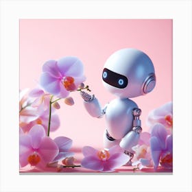 Robot Loves Orchids Canvas Print