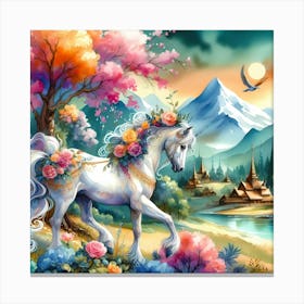 White Horse In The Forest Canvas Print