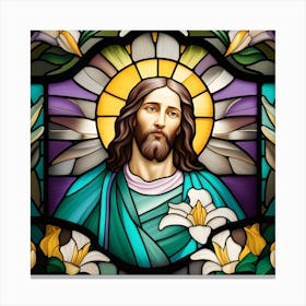 Jesus with white Easter lilies stained glass window Canvas Print