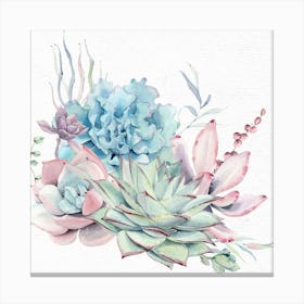 Succulent Cactus Watercolor Painting Canvas Print