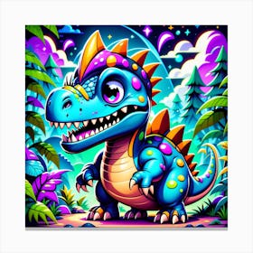 Cartoon Dinosaur In The Forest Canvas Print