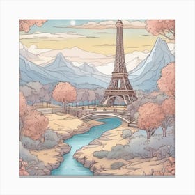 Eiffel Tower In Paris Animated Landscape Canvas Print