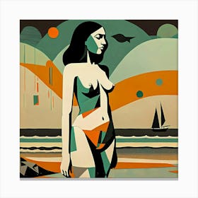 A Day By The Sea Abstract Nude Woman On Beach Canvas Print