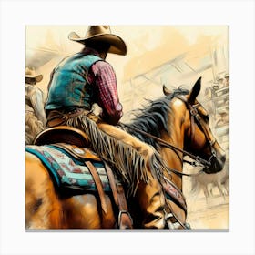 Rodeo Worker On A Horse Color Drawing Canvas Print