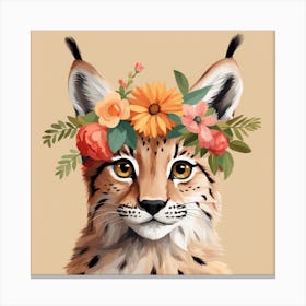 Floral Baby Lynx Nursery Illustration (60) Canvas Print