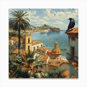 Crow On Roof Canvas Print