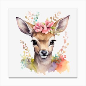 Deer With Flowers 3 Canvas Print