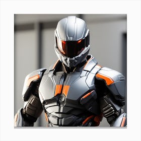 A Futuristic Warrior Stands Tall, His Gleaming Suit And Orange Visor Commanding Attention 22 Canvas Print