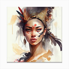 Watercolor Floral Indian Native Woman #7 Canvas Print