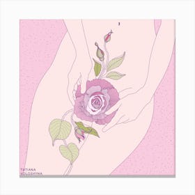 Girl Body And Roses Square Canvas Print