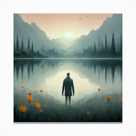 Man Looking At A Lake Canvas Print