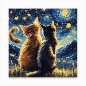 Starry Night Cats 10 Canvas Print
