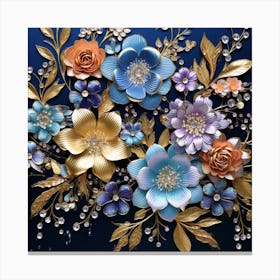 Flowers On A Blue Background Canvas Print