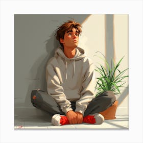 Boy Sitting On The Floor Canvas Print