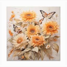 Radiant sunflowers and butterflies of Attacus atlas Canvas Print