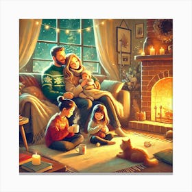 Joyful Moments A Whimsical Family Enjoying A Cozy Evening Together Art Print Lienzo