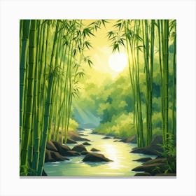 A Stream In A Bamboo Forest At Sun Rise Square Composition 182 Canvas Print