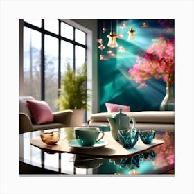 Living Room With Flowers Canvas Print