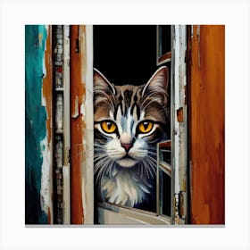 Cat Peeking Out Of The Window Canvas Print