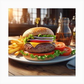 Hamburger On A Plate 169 Canvas Print