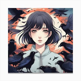 Anime Girls Crows Canvas Print