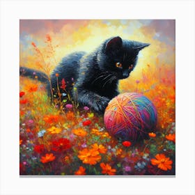 Black Kitty And The Ball Of Yarn Canvas Print