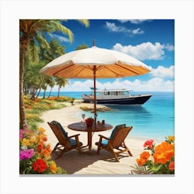 Beach Scene With Umbrella 1 Canvas Print