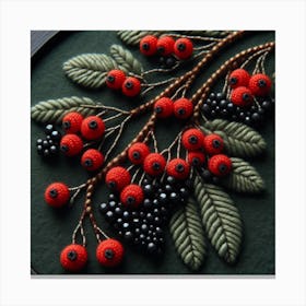 Rowan berries embroidered with beads 3 Canvas Print