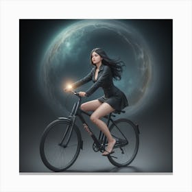 Girl On Bicycle And Time Portal Canvas Print
